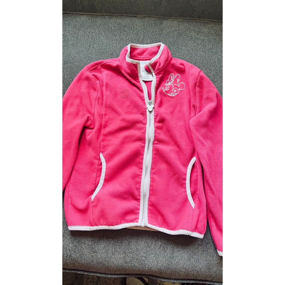 Disney Fleece Jacket Kids Size 7/8 Pink Minnie Mouse Zip Up Mock Neck Pocket